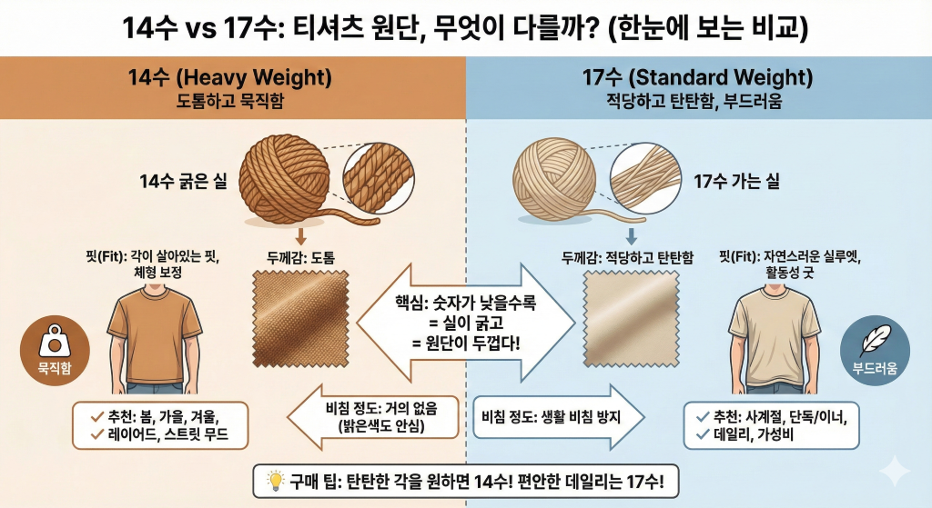 👕 14수 vs 17수 면 티셔츠, 나에게 맞는 선택은?