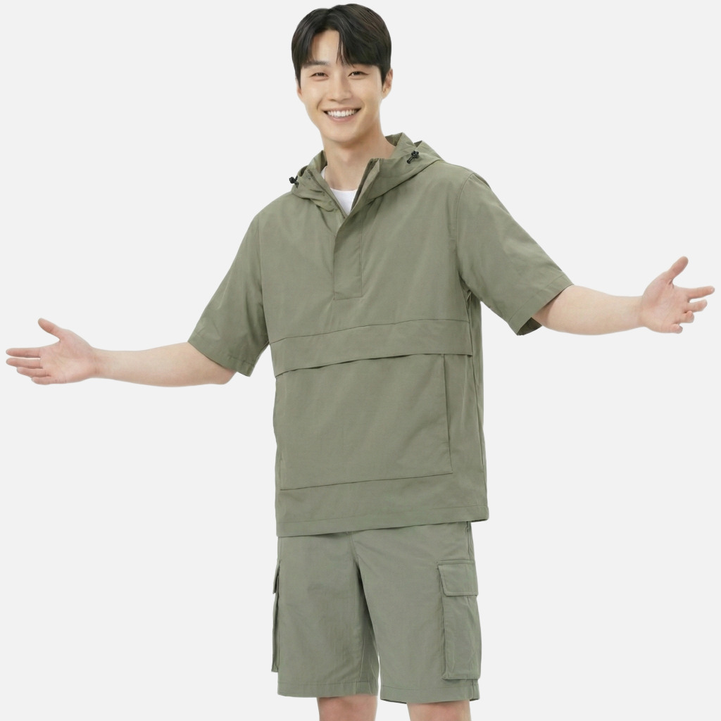 [반팔 아노락] 성인 남녀공용 바람막이, 트렌디한 하프 집업 경량 자켓 (5가지 색상)