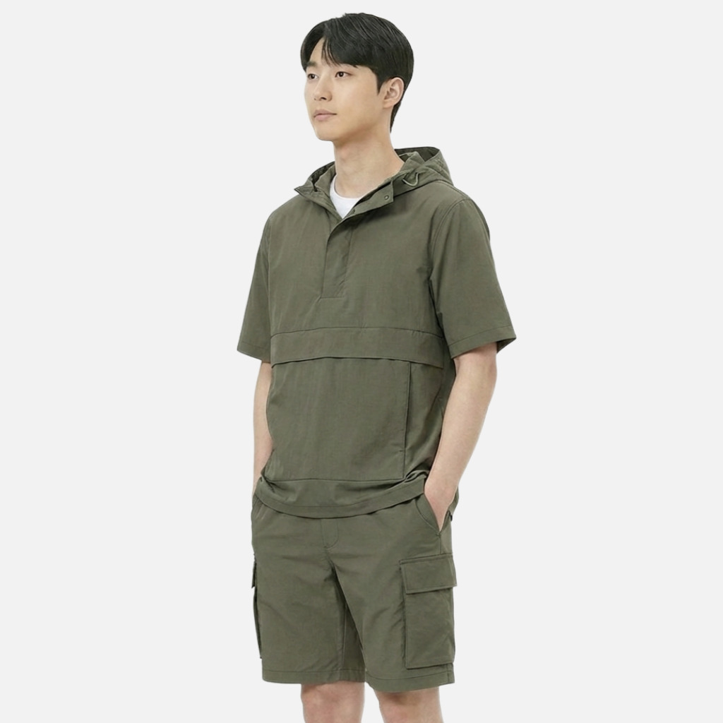 [반팔 아노락] 성인 남녀공용 바람막이, 트렌디한 하프 집업 경량 자켓 (5가지 색상)